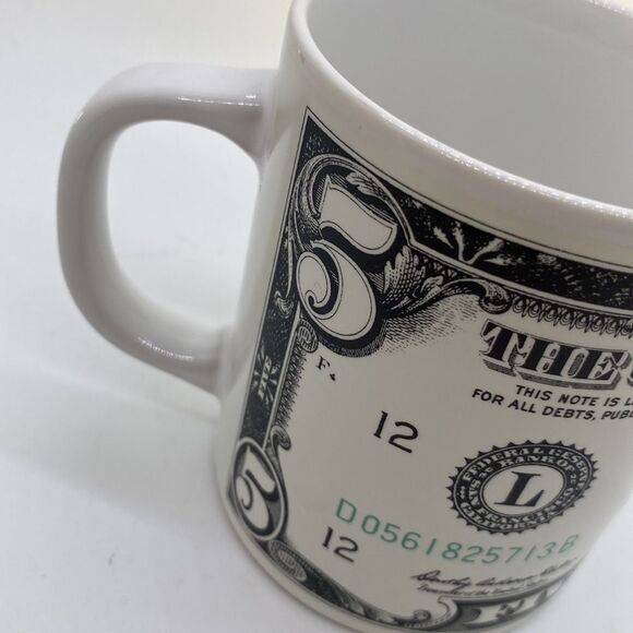 Vintage Five Dollar Bill Mug Ceramic Currency Coffee Cup Collectible Novelty - Picture 5 of 9